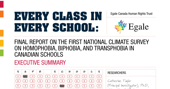 Egale Canada study on anti LGBTQ2+ discrimination and prejudice: every class in every school