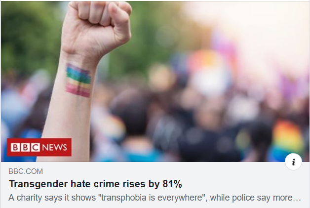 Equal rights charity Stonewall estimated that two in five trans people had experienced a hate crime or incident in the past year. 