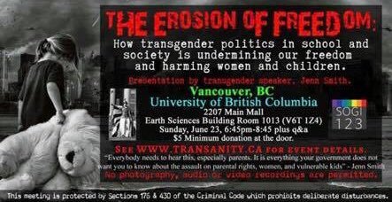 Jenn Smith's poster advertises that transgender activists are harming women and children