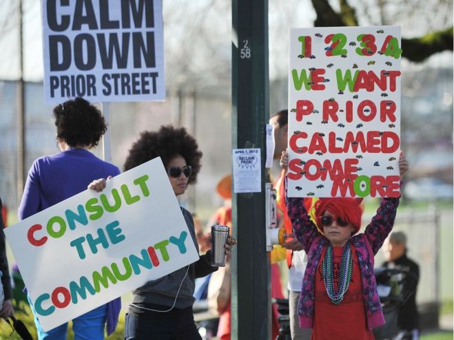 Protesters calling for calming of Prior Street in 2019.
Photo: Vancouver Sun